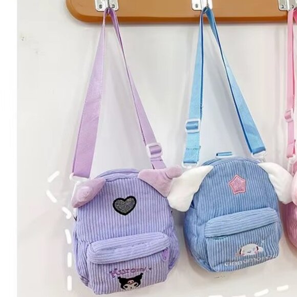 Kuromi Small Purple Back Back Cross-Body Bag Purple Corduroy NEW - Picture 4 of 6